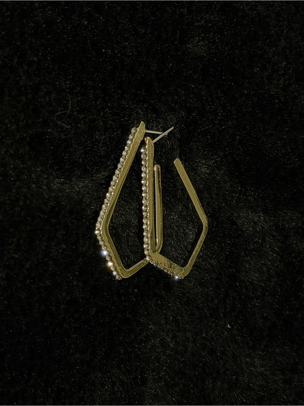 Gold Geometric Hoop Earrings with Crystal Accent - Women Jewelry